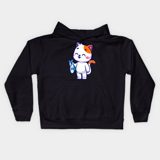 Cute Cat Holding Fish Cartoon Kids Hoodie